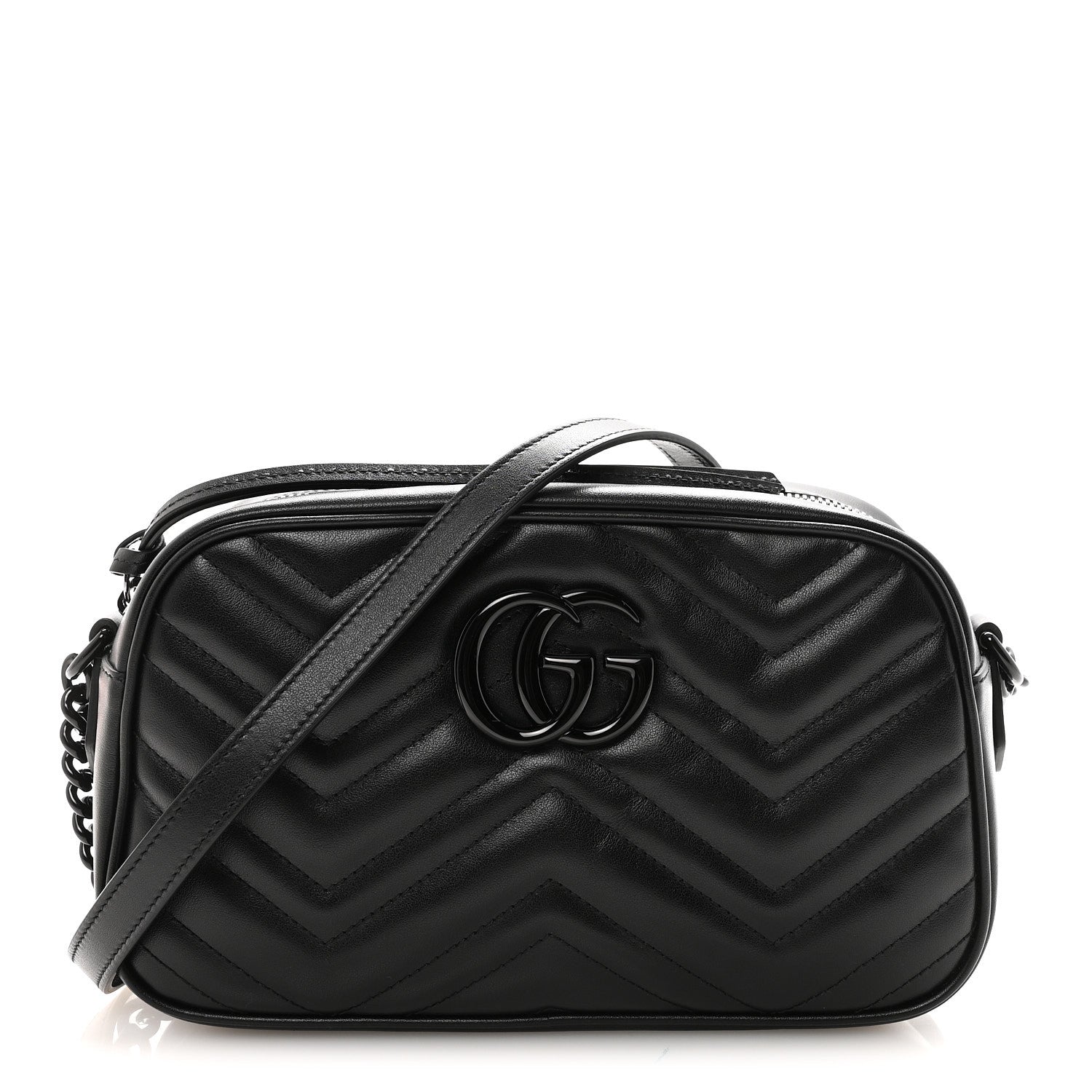Gucci Calfskin Matelasse Monochrome Small GG Marmont Chain Shoulder Bag Black 1 of 9