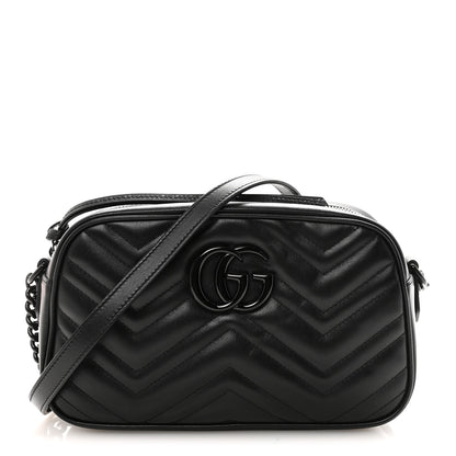 Gucci Calfskin Matelasse Monochrome Small GG Marmont Chain Shoulder Bag Black 1 of 9