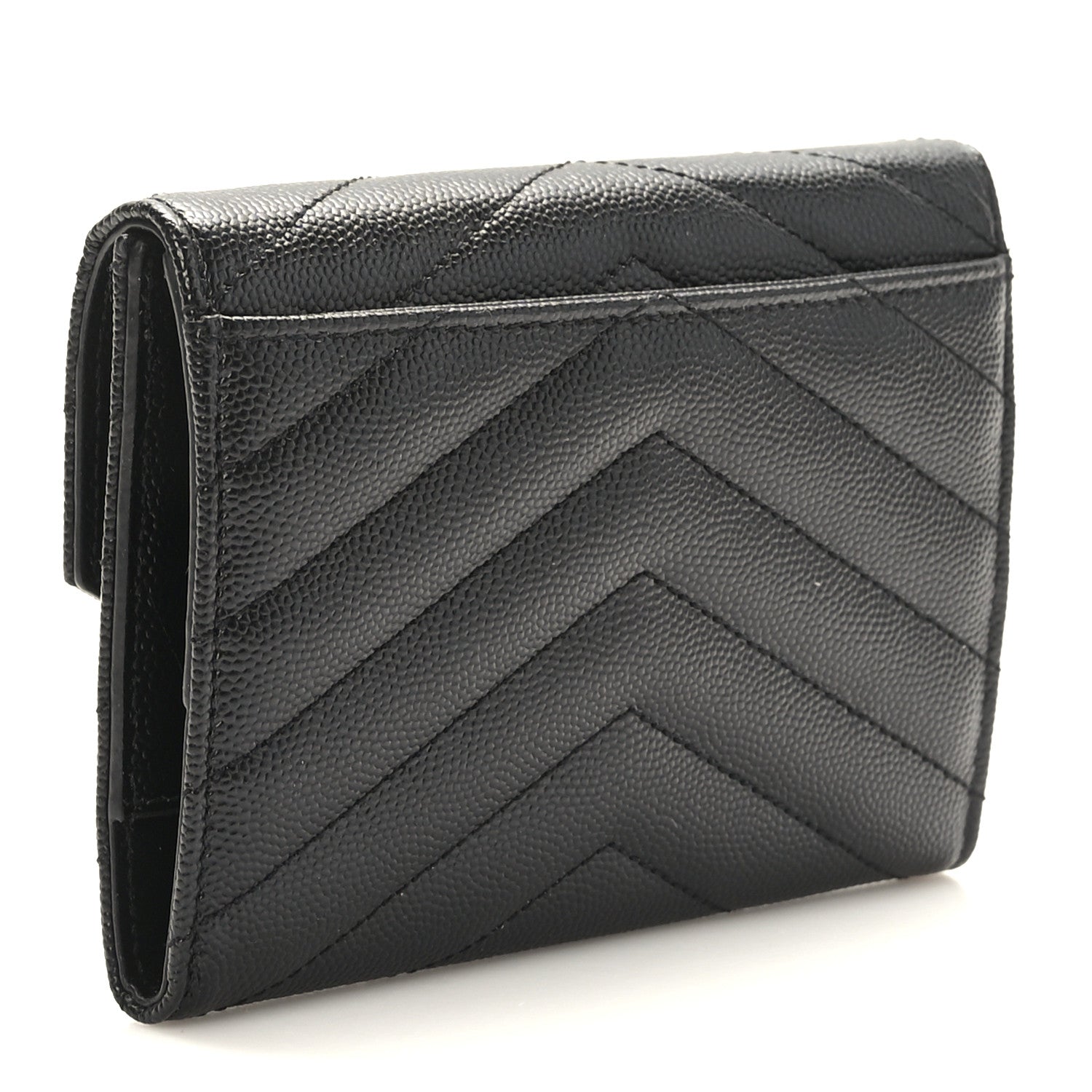 Saint Laurent Grain De Poudre Matelasse Chevron Small Monogram Passport Case Black 3 of 7