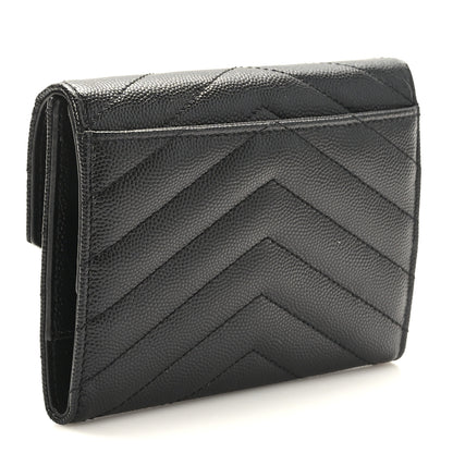 Saint Laurent Grain De Poudre Matelasse Chevron Small Monogram Passport Case Black 3 of 7