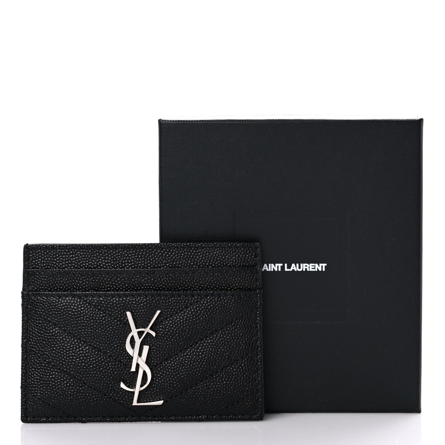 Saint Laurent Grain De Poudre Matelasse Chevron Monogram Credit Card Case Black 8 of 8