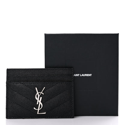 Saint Laurent Grain De Poudre Matelasse Chevron Monogram Credit Card Case Black 8 of 8