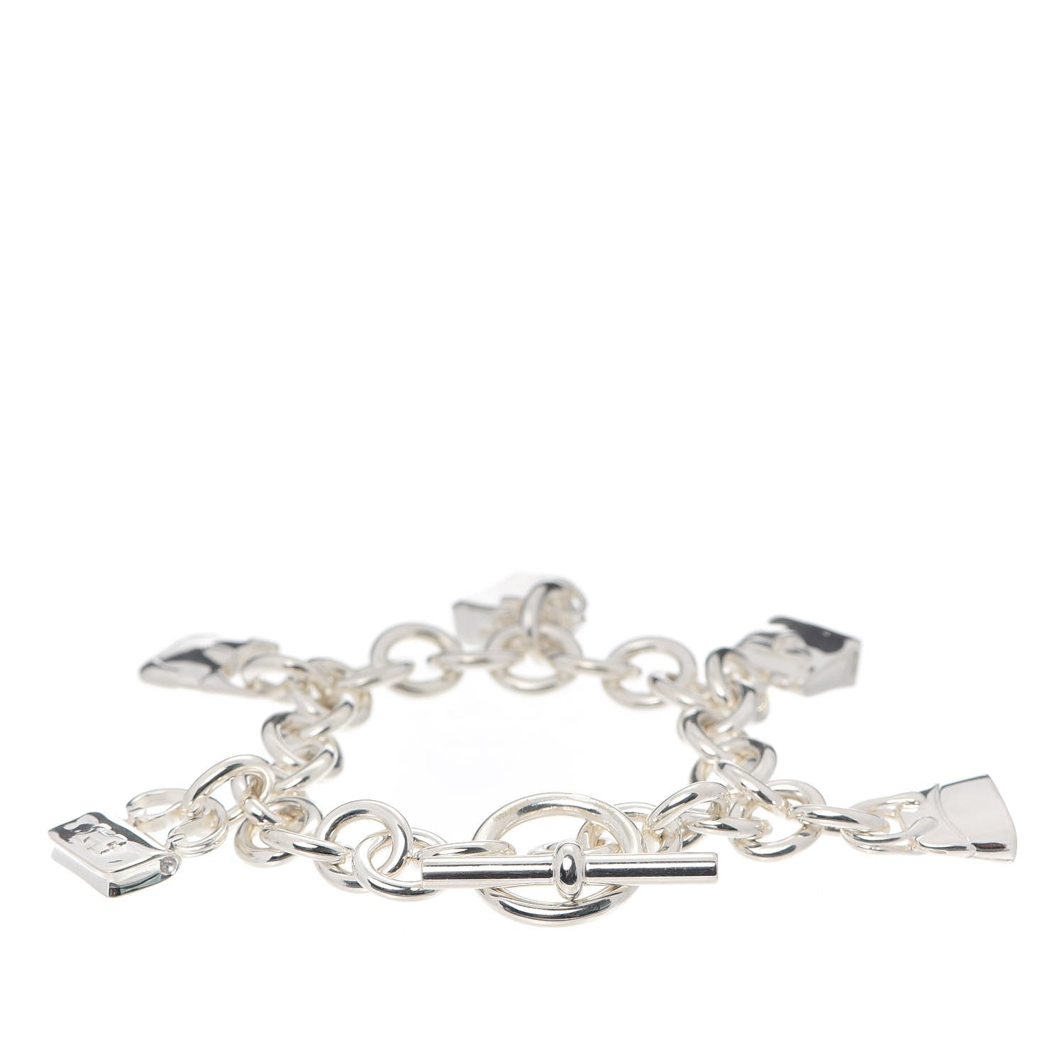 Hermes Sterling Silver Five Bags Amulette Charm Bracelet LG 3 of 6