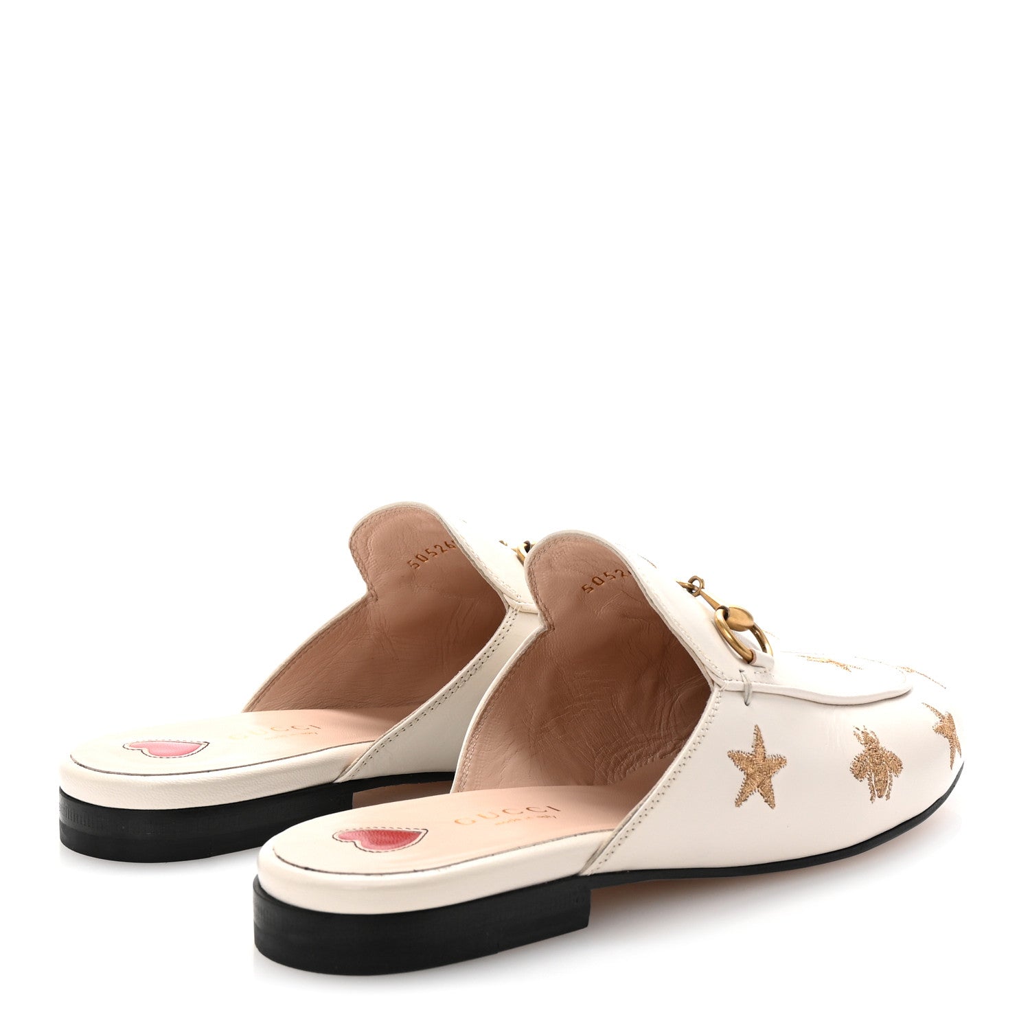 Gucci Goatskin Bee Star Embroidered Womens Princetown Slippers 36 Mystic White 5 of 10
