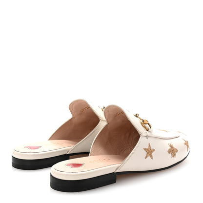 Gucci Goatskin Bee Star Embroidered Womens Princetown Slippers 36 Mystic White 5 of 10
