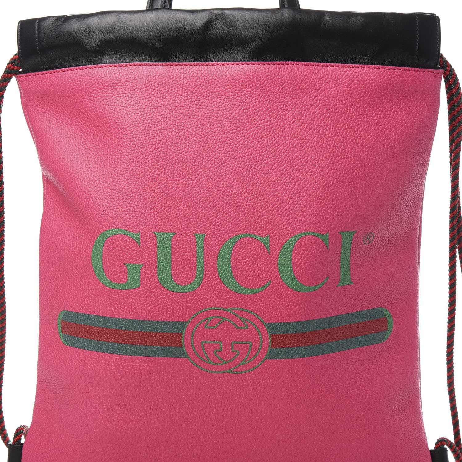 Gucci Grained Calfskin Logo Drawstring Backpack Box Pink Green Black 12 of 12