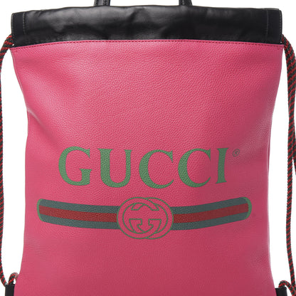 Gucci Grained Calfskin Logo Drawstring Backpack Box Pink Green Black 12 of 12