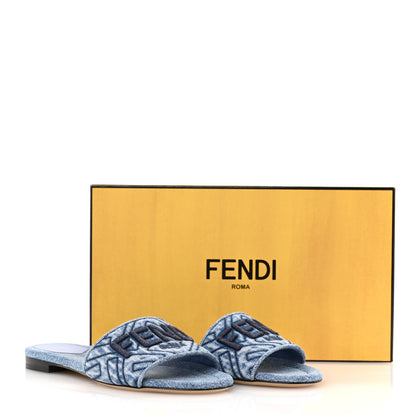 Fendi Denim Print Logo Flat Slide Sandals 36 Blue 11 of 11