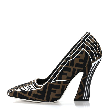 Fendi Lycra Film FF FFreedom Decollete Pumps 36.5 Tobacco Moro White 1 of 6