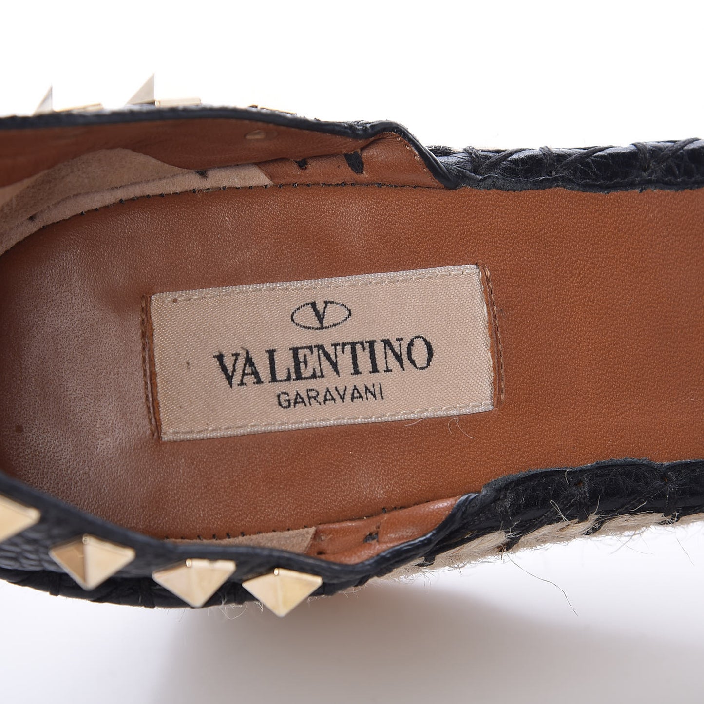 Grained Calfskin Rockstud Ankle Wrap Espadrille 15/85mm Wedges 39 Black Light Cuir