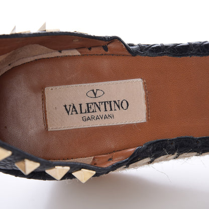Valentino Garavani Grained Calfskin Rockstud Ankle Wrap Espadrille 15/85mm Wedges 39 Black Light Cuir 7 of 8