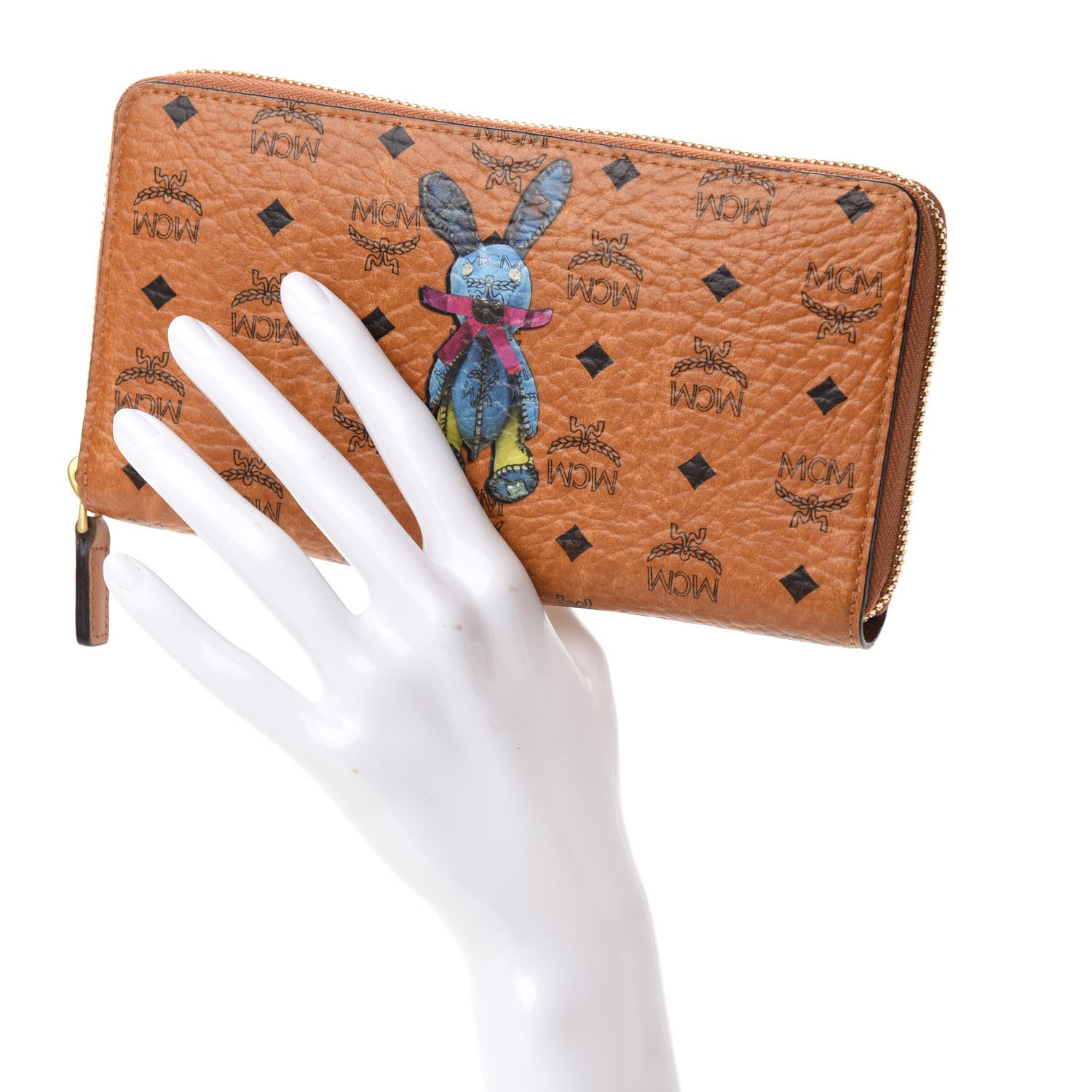 MCM Visetos Rabbit Zip Around Large Wallet Cognac 2 of 7