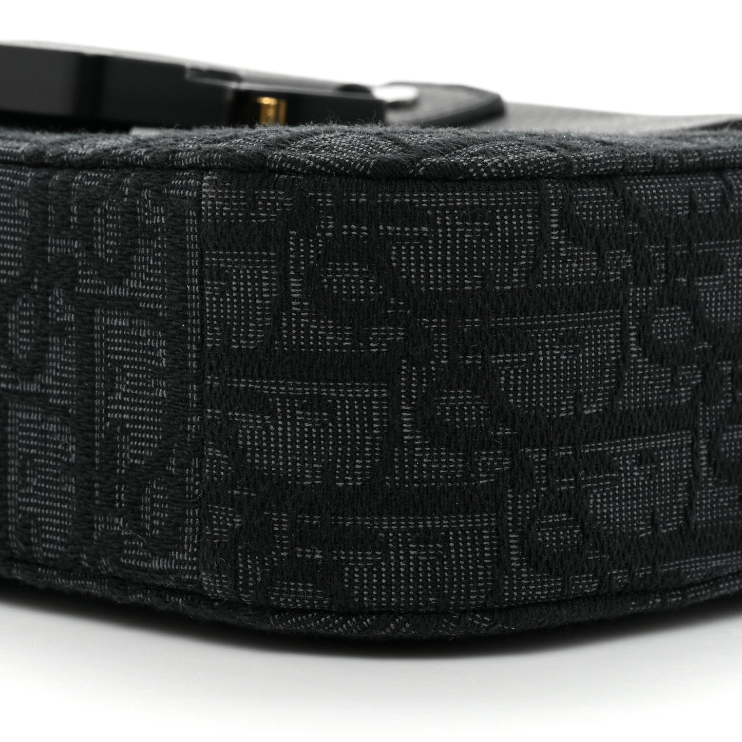 Oblique Jacquard Grained Calfskin Saddle Pouch With Strap Black