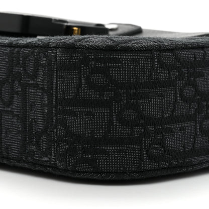 Christian Dior Oblique Jacquard Grained Calfskin Saddle Pouch With Strap Black 8 of 10