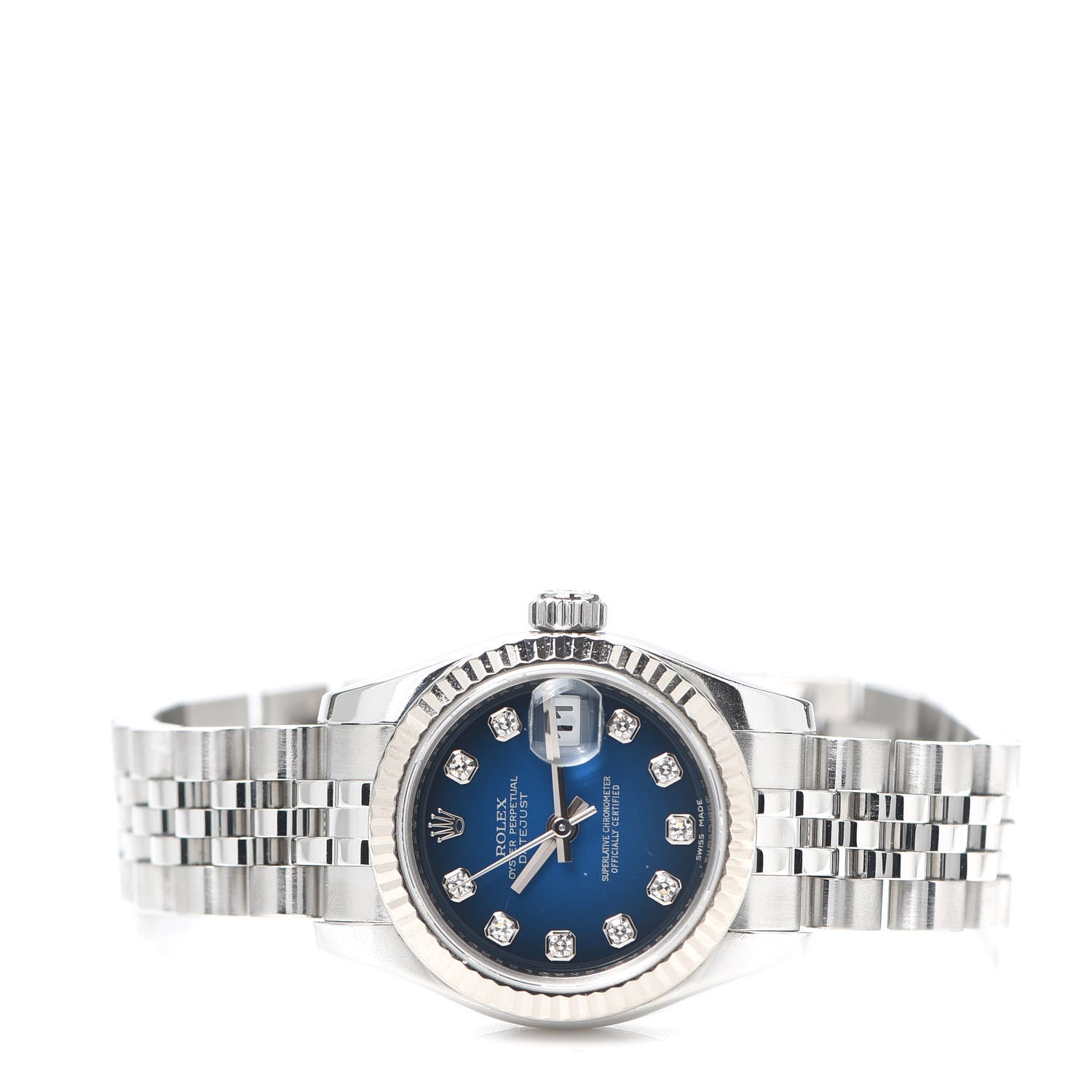 Rolex Stainless Steel 18K White Gold Diamond 26mm Oyster Perpetual Datejust Watch Blue Gradient 179174 2 of 6