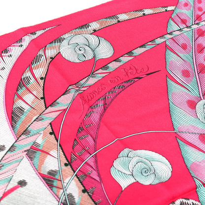 Hermes Cashmere Silk Plumes En Fete Shawl 140 Fuchsia Vert 5 of 6