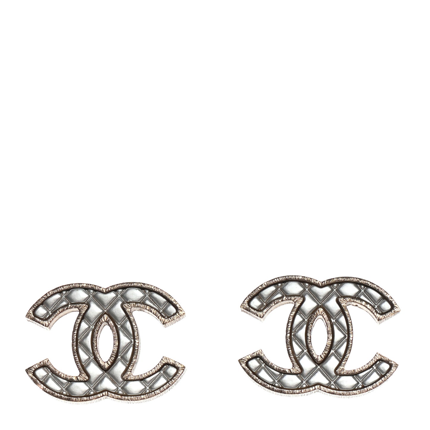 Metal Quilted CC Earrings Gold White