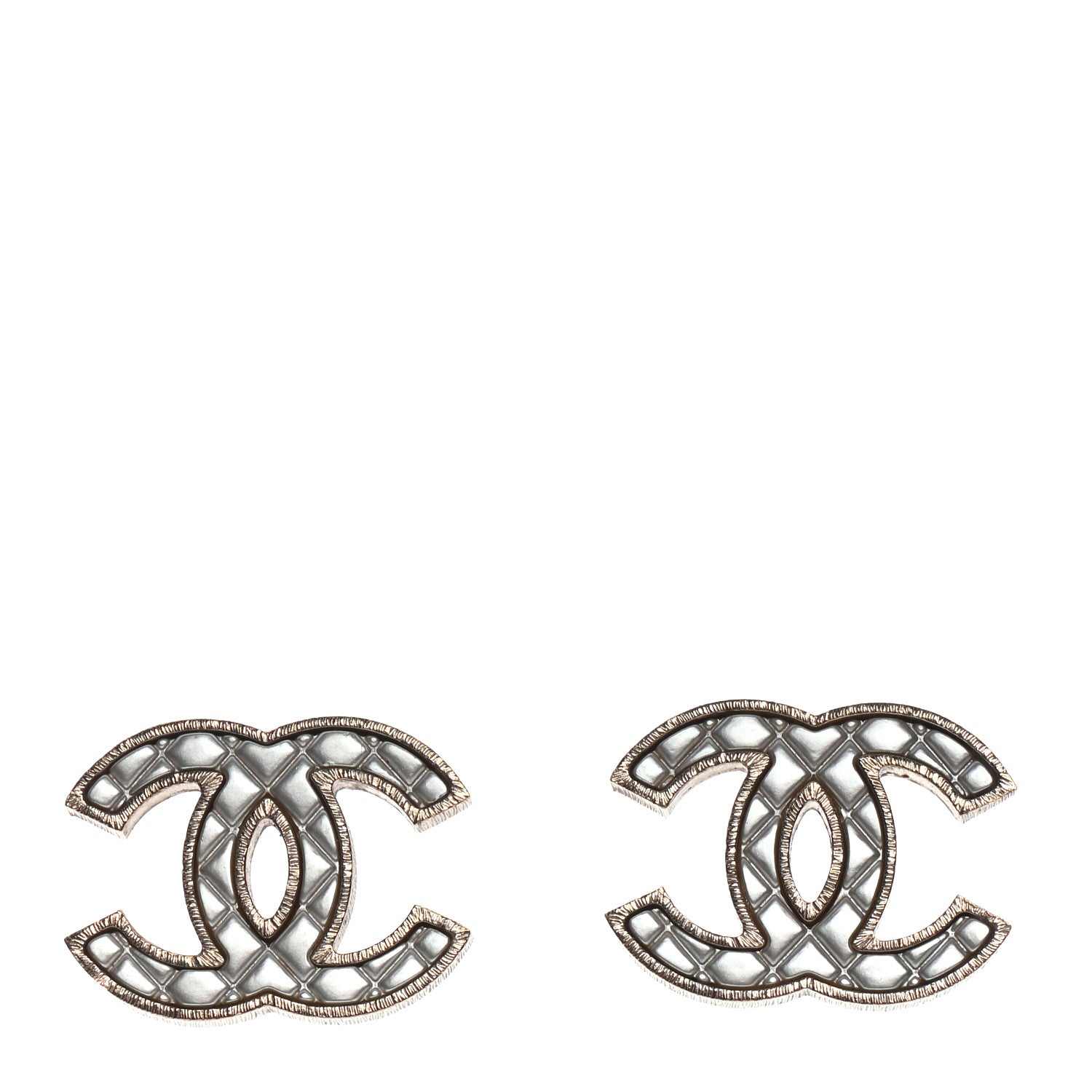 Chanel Metal Quilted CC Earrings Gold White 1 of 4