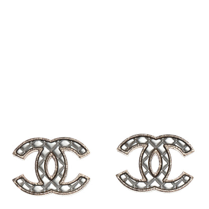 Chanel Metal Quilted CC Earrings Gold White 1 of 4