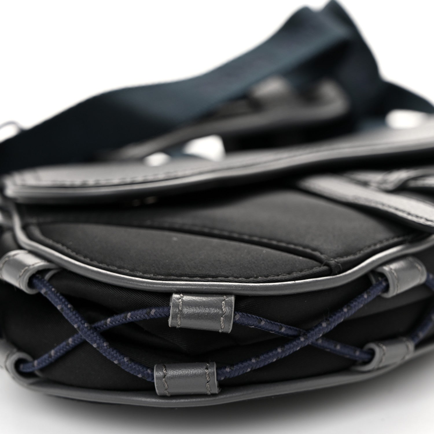 Christian Dior X SACAI Grained Calfskin Technical Fabric Mens Saddle Bag Black 9 of 10