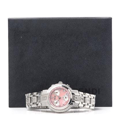 Fendi Stainless Steel Diamond Bezel Pink Mother of Pearl 32mm Orologi Zucca Chronograph Quartz Watch 6 of 6