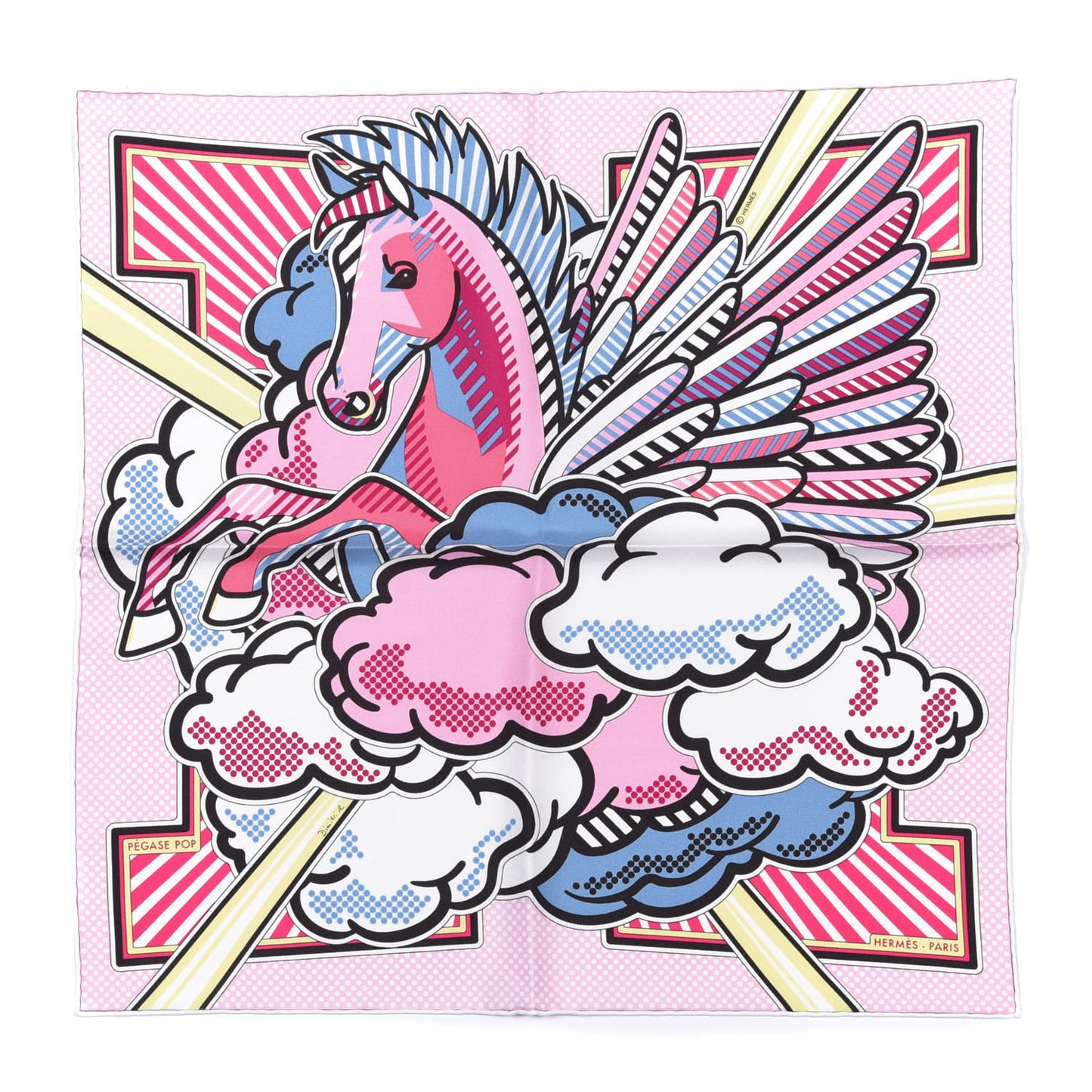 Silk Pegase Pop Pocket Square Rose Bleu Jean Jaune