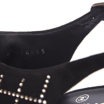 Chanel Kid Suede Strass Slingback Pumps 39 Black Silver 8 of 9