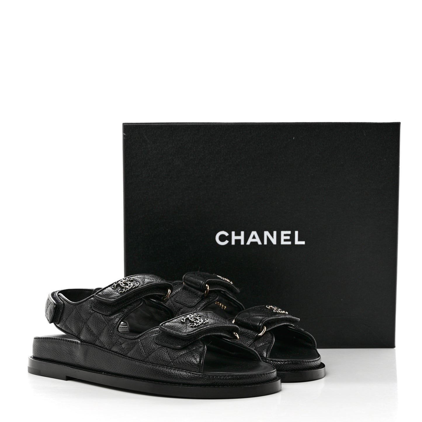 Grained Calfskin Velcro Dad Sandals 36.5 Black