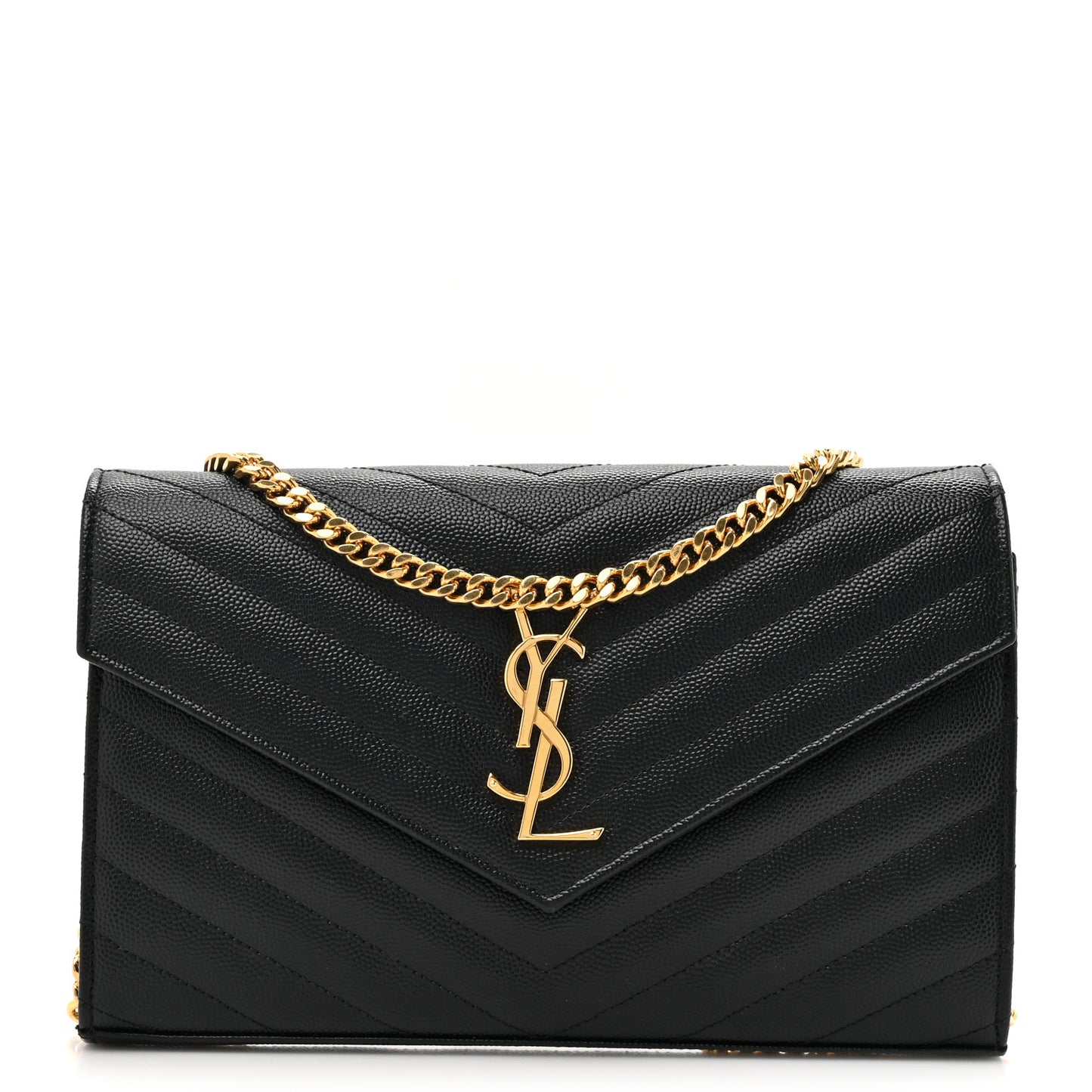 Grain De Poudre Matelasse Chevron Monogram Chain Wallet Black