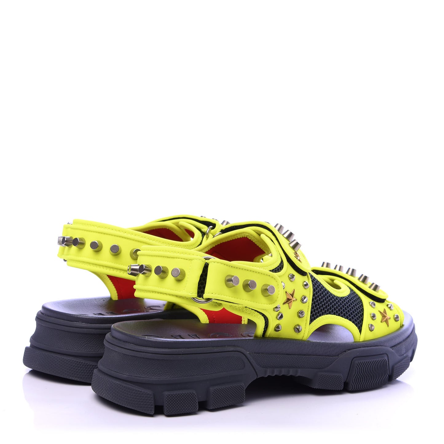 Technical Canvas Calfskin Studded Mens Aguru Sandals 10 Neon Yellow