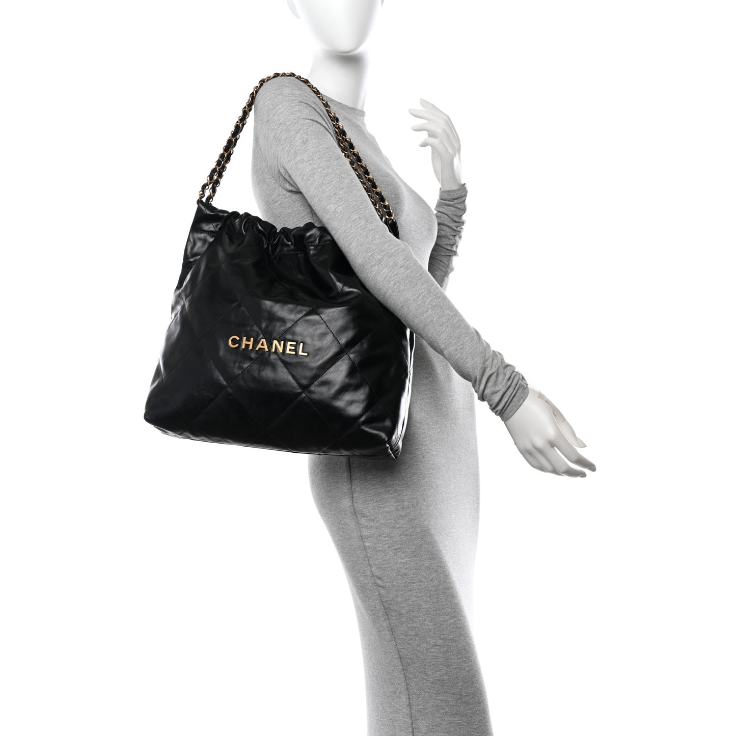 Shiny Calfskin Quilted Chanel 22 Black