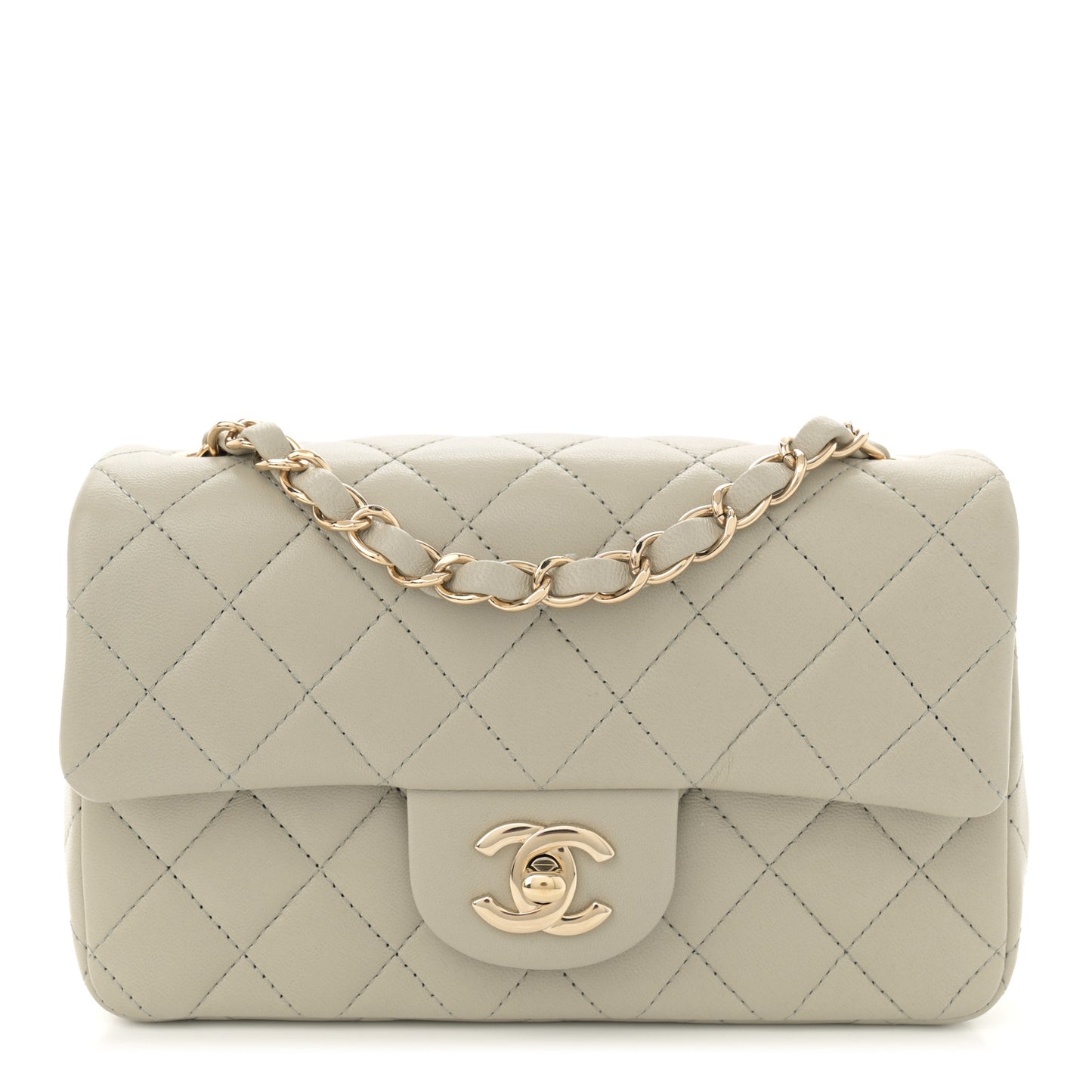 Lambskin Quilted Mini Rectangular Flap Grey