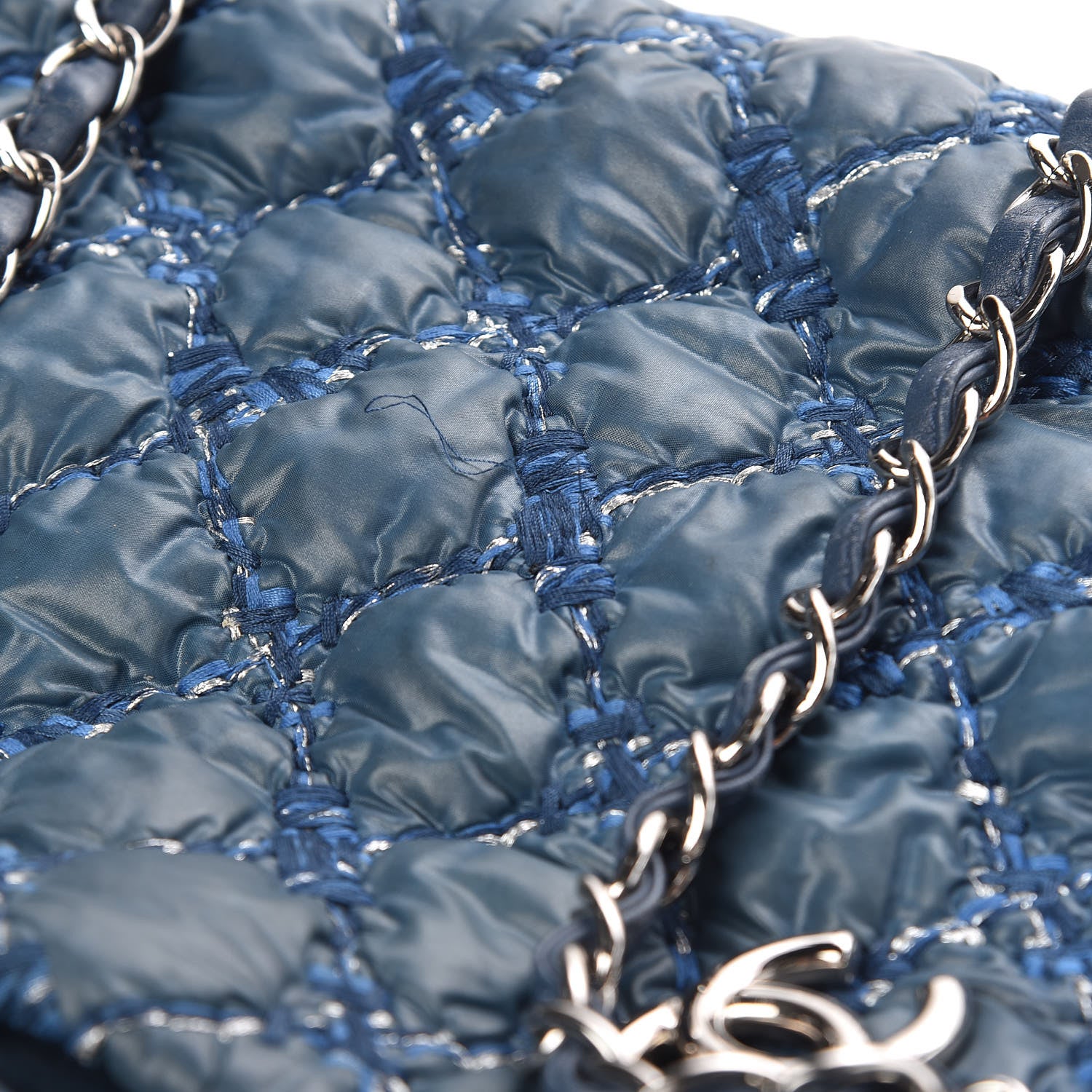 Chanel Nylon Quilted Tweed Stitch Bubble Camera Case Blue 8 of 15