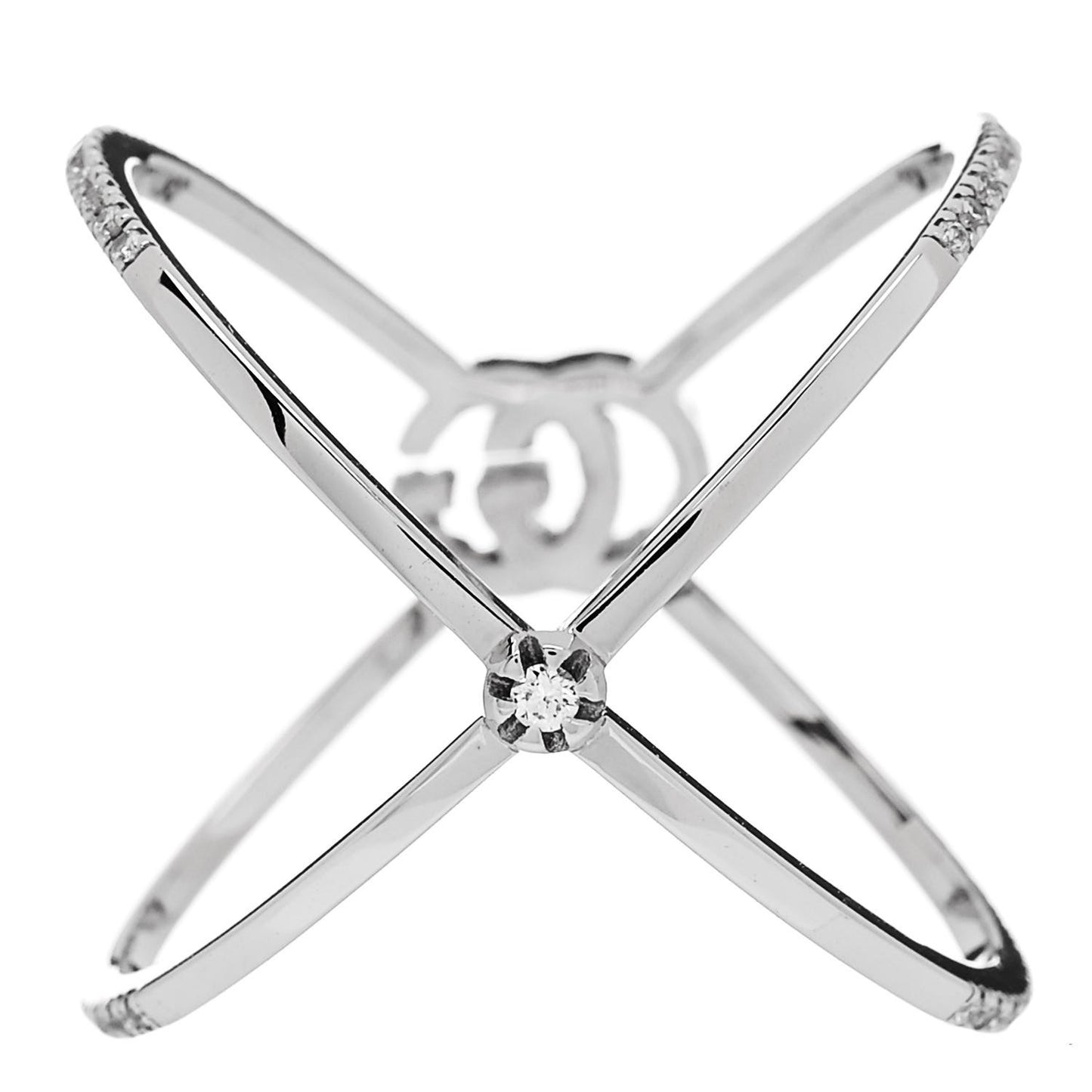 18K White Gold Diamond Running G Cross Ring 56 7.5