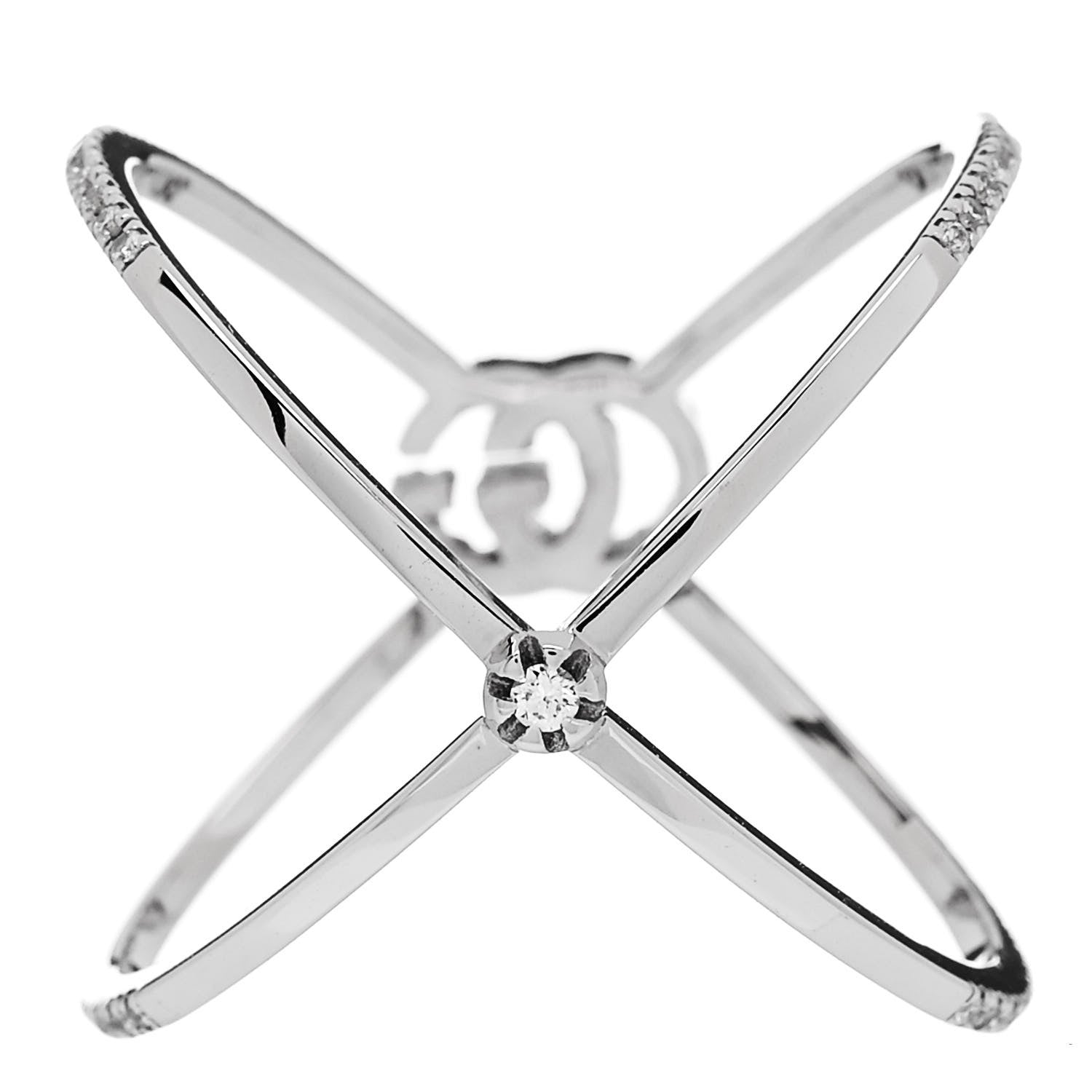 Gucci 18K White Gold Diamond Running G Cross Ring 56 7.5 4 of 5