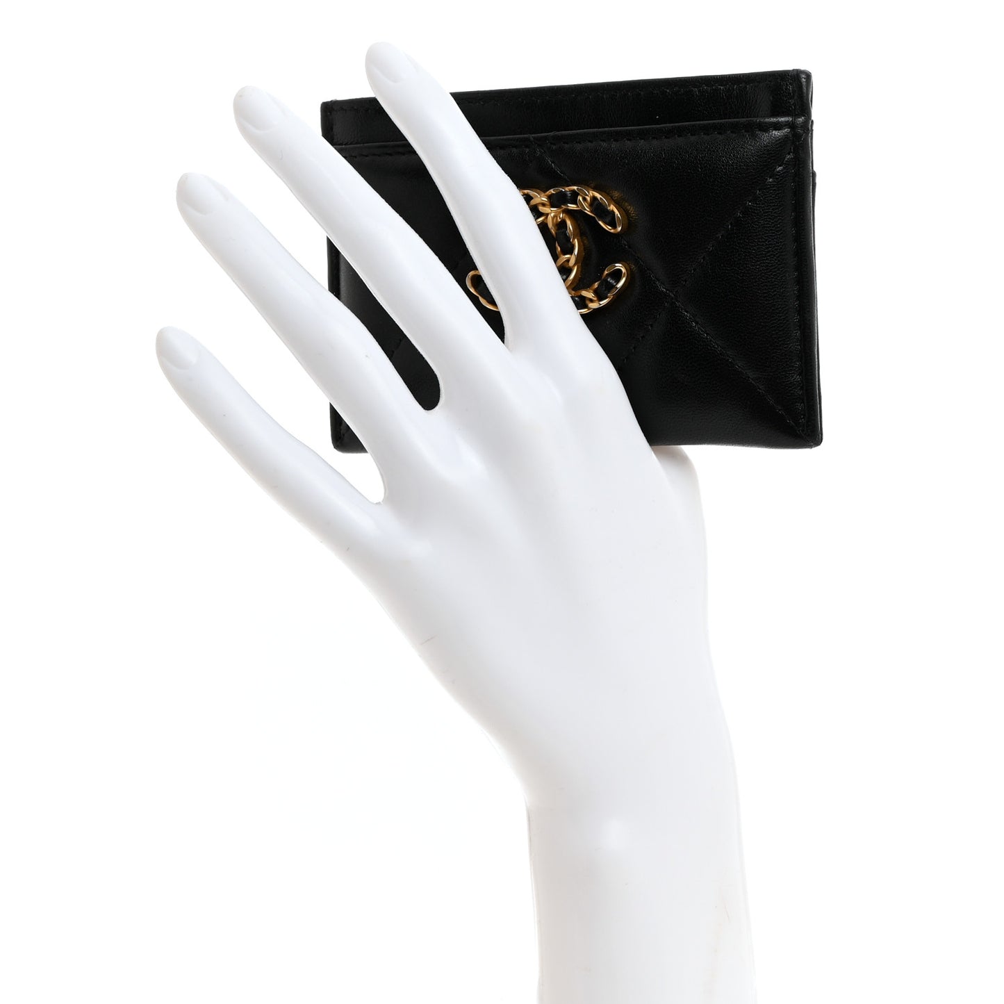 Lambskin Quilted Chanel 19 Card Holder Black