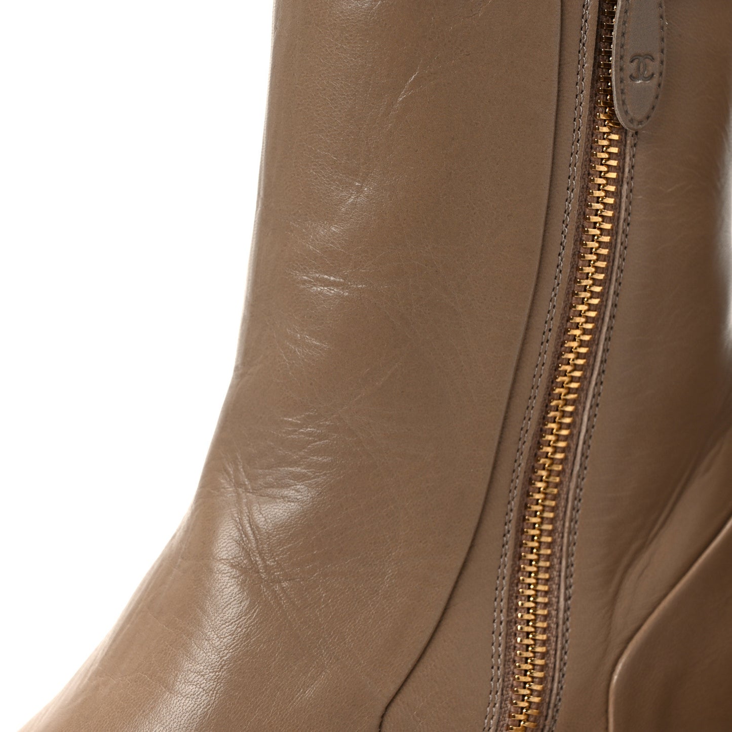 Shiny Goatskin Cap Toe Short Boots 37.5 Beige