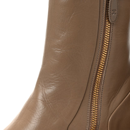 Chanel Shiny Goatskin Cap Toe Short Boots 37.5 Beige 9 of 9