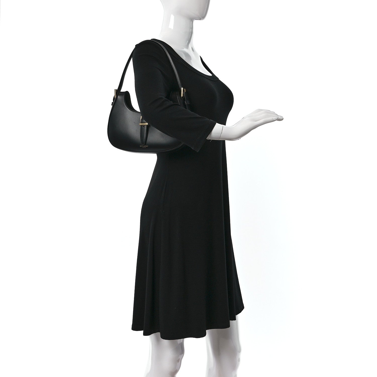 Saint Laurent Shiny Calfskin Le Fermoir Hobo Black 2 of 12