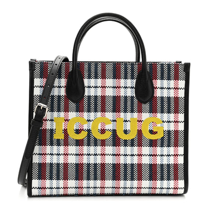 Gucci Canvas Plaid ICCUG Embroidered Small Tote Bag Black White Red Blue Smile Yellow 1 of 10