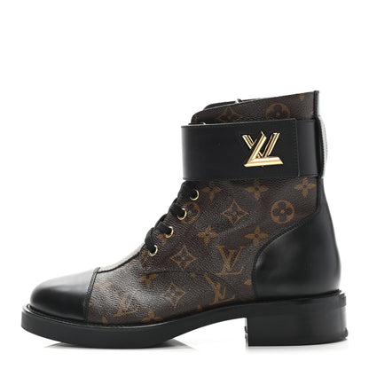 Louis Vuitton Calfskin Monogram Wonderland Flat Ranger Boots 40 Black 1 of 8