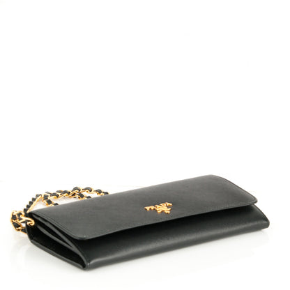 Prada Saffiano Metal Oro Chain Wallet Nero Black 4 of 7