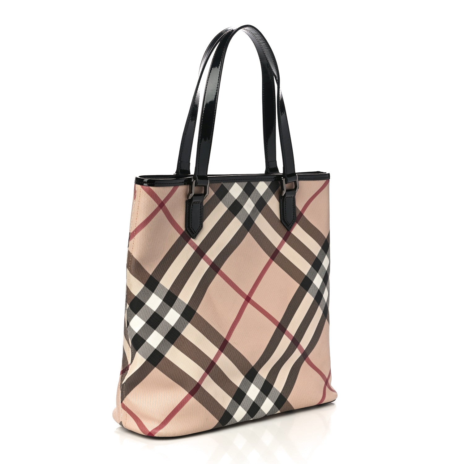 Burberry Patent Trim Nova Check Medium Shopper Tote Black 2 of 8