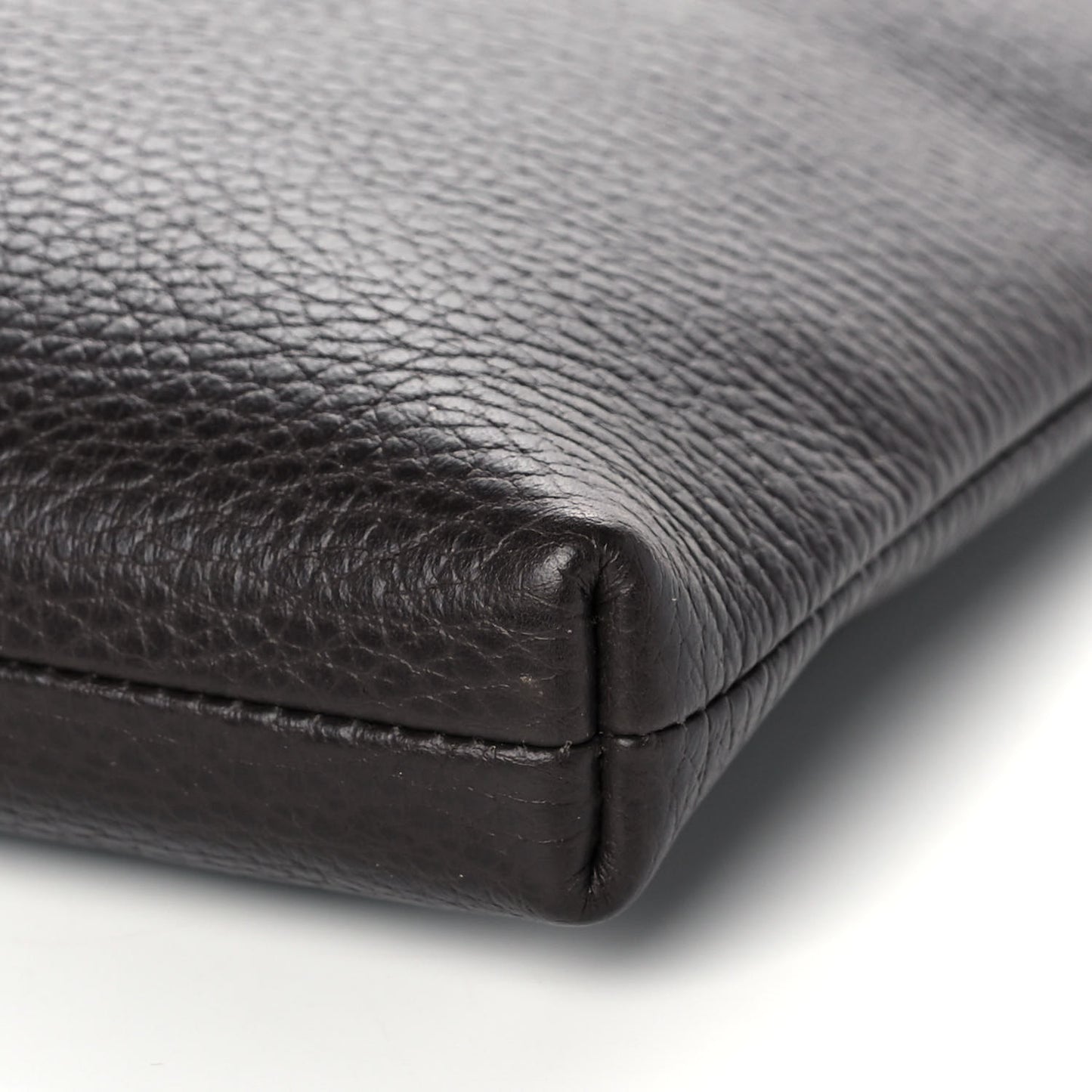 Grained Calfskin Zip Wristlet Pouch Black