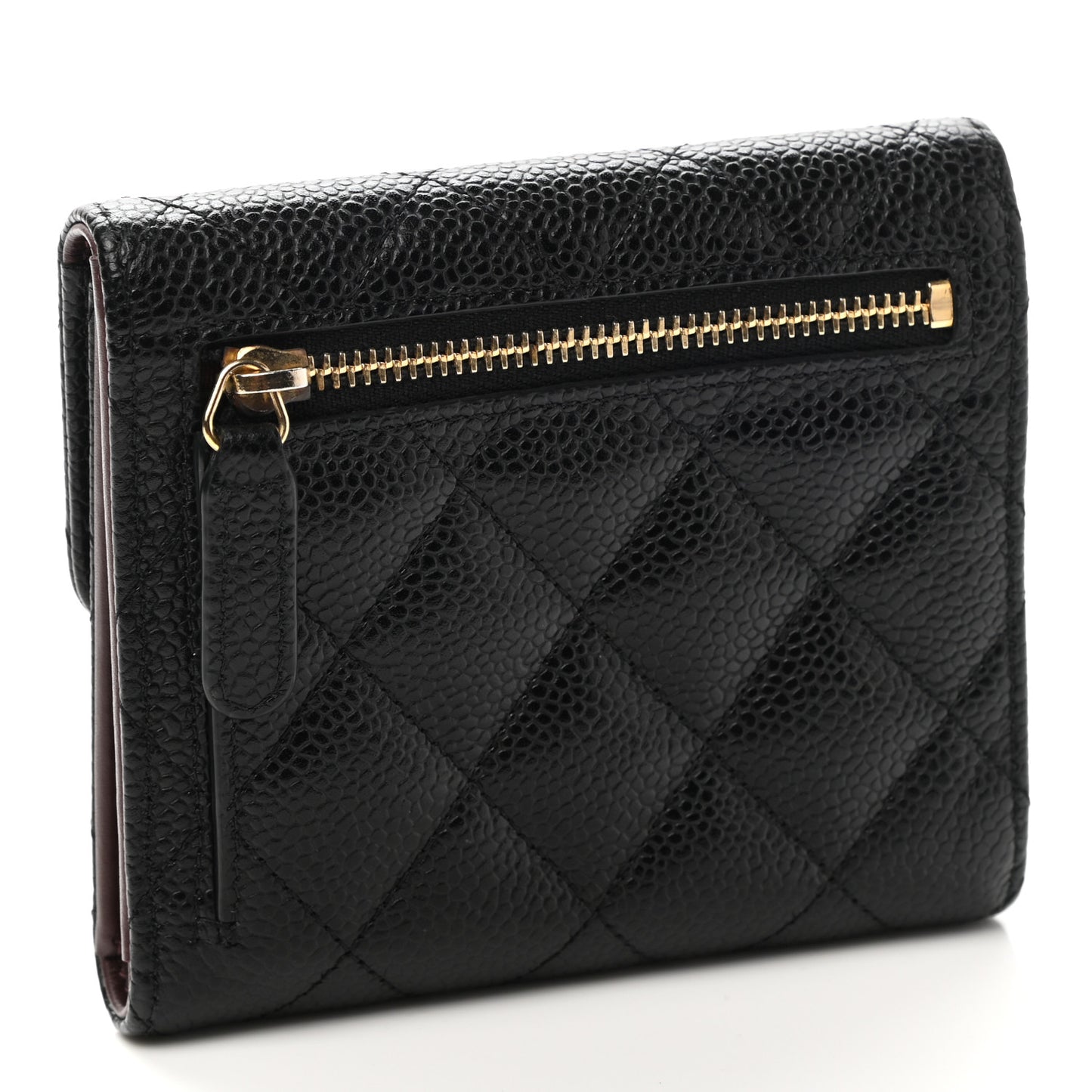 Caviar Quilted Compact Flap Wallet Black