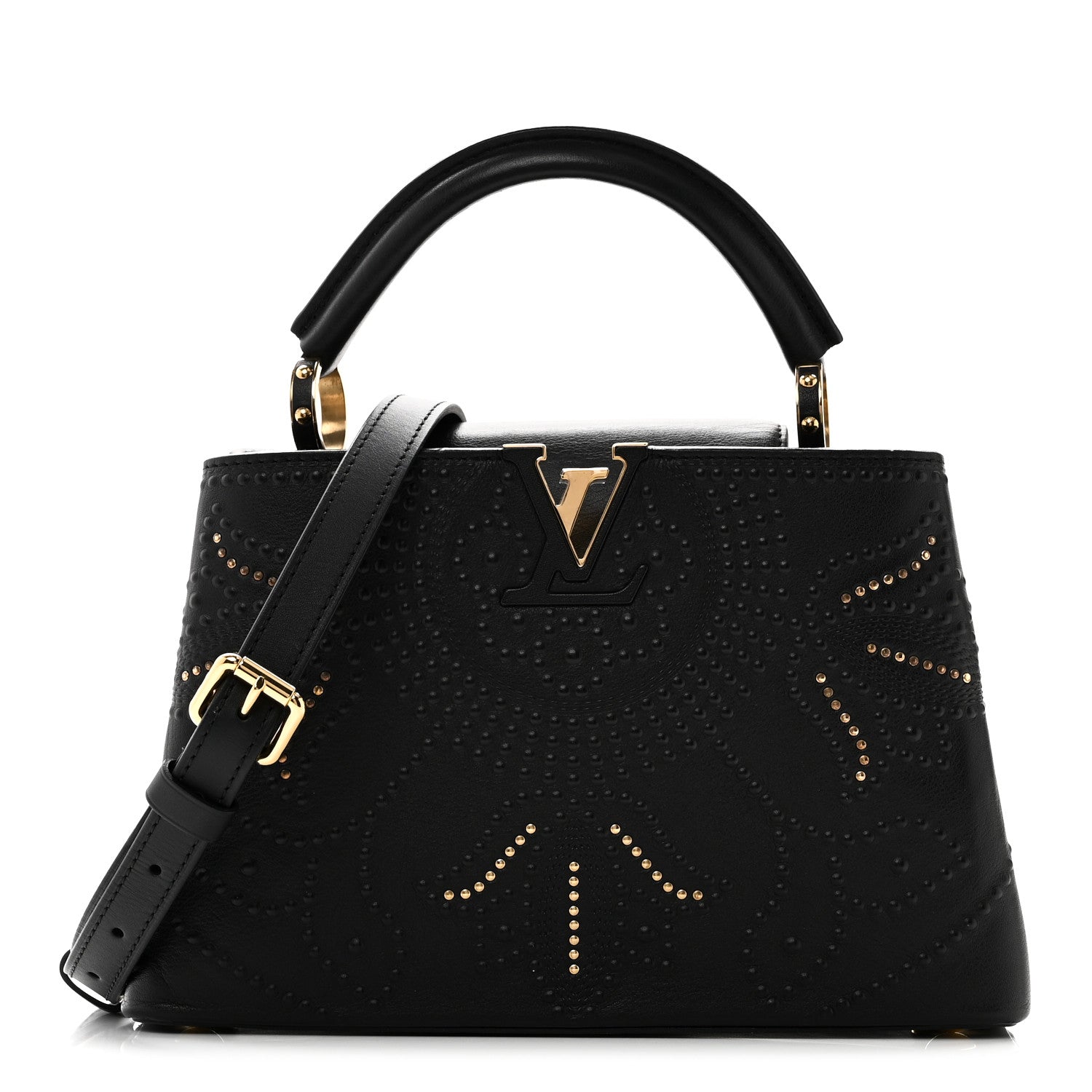 Louis Vuitton Calfskin Studded Flower Capucines BB  Black 1 of 9