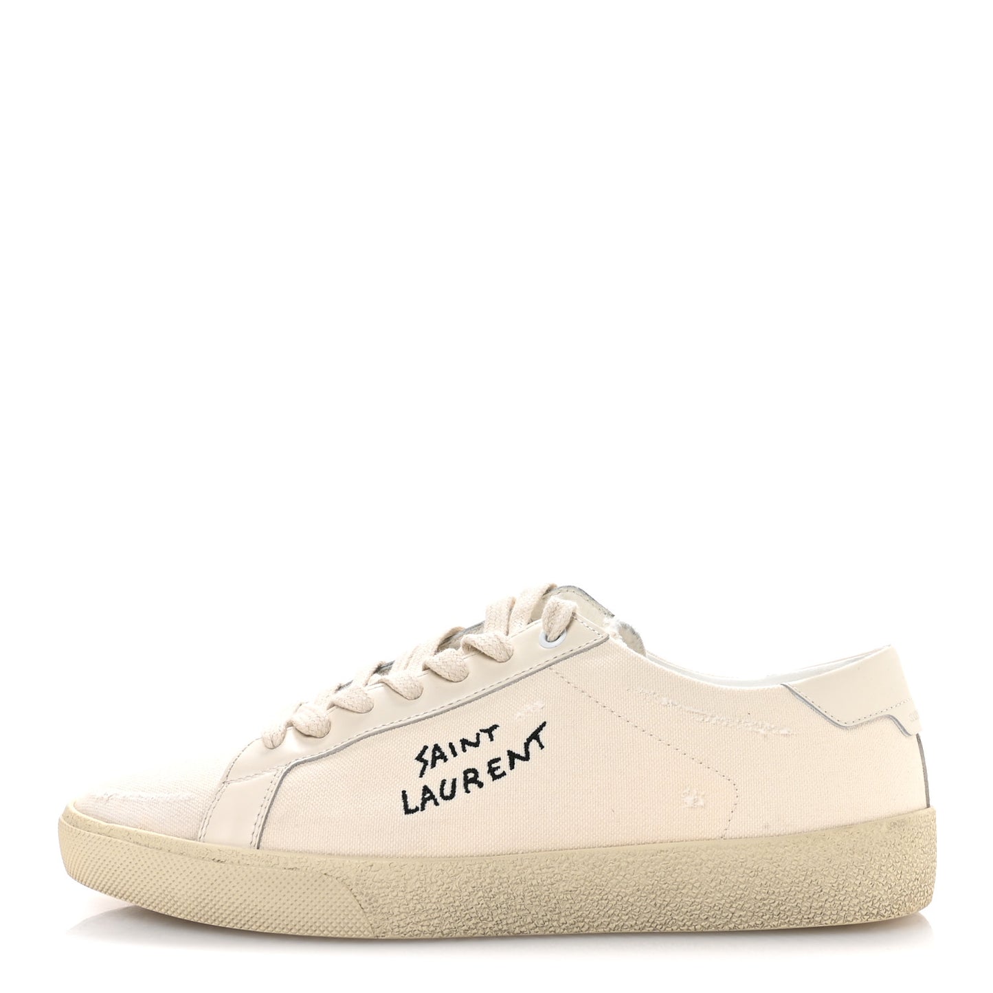Distressed Canvas Court Classic Sneakers 41 Panna