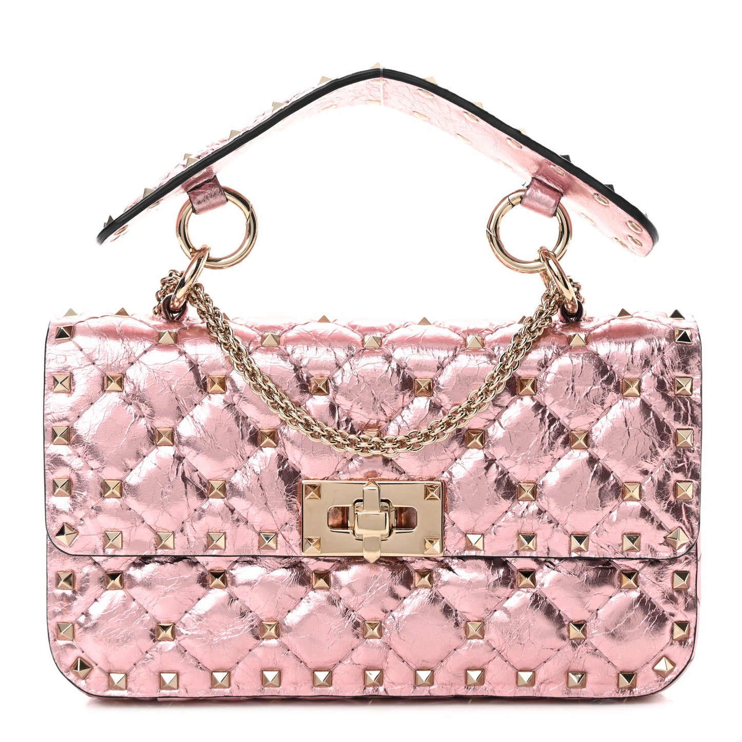 Metallic Wrinkled Lambskin Small Rockstud Spike Shoulder Bag Lipstick