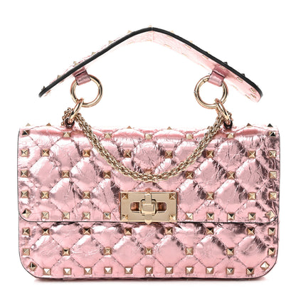 Valentino Garavani Metallic Wrinkled Lambskin Small Rockstud Spike Shoulder Bag Lipstick 1 of 10