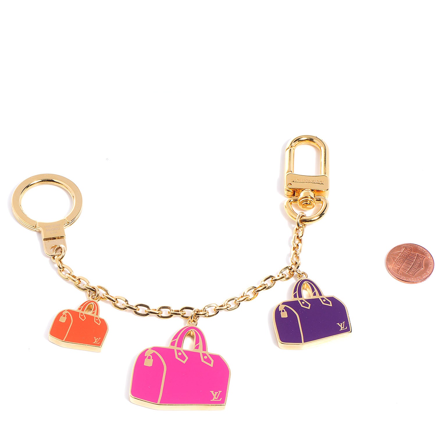 Louis Vuitton Enamel Iconic Speedy Bag Charm Chain Gold 2 of 6